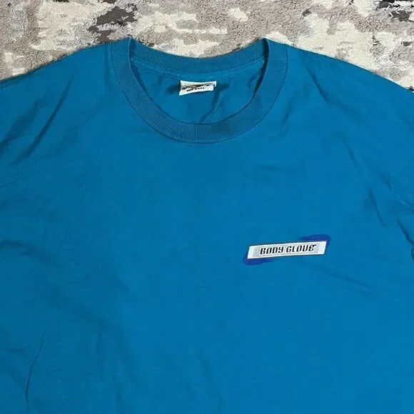 Vintage 90s Body Glove Spellout Teal Surfing T-shirt Size Large Made In USA - Picture 9 of 10